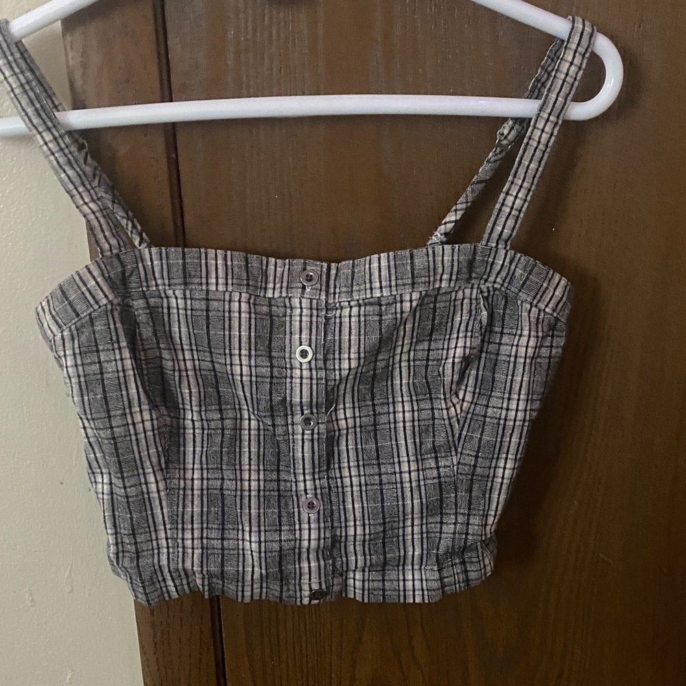 Hollister Black and White Plaid Crop Top